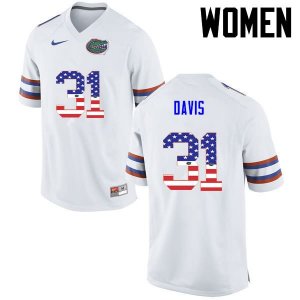 Women's Florida Gators #31 Shawn Davis NCAA Nike White USA Flag Fashion Authentic Stitched College Football Jersey RBS2162HW